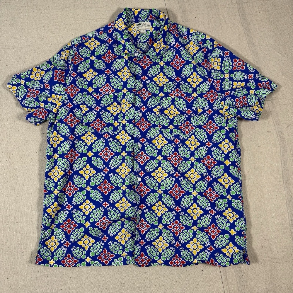 J.Crew Original Sportswear‎ Mens Large Blue Paisley Floral Camp Shirt